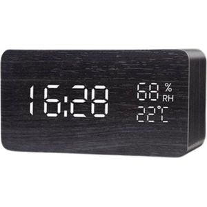 OxyFlowzy® - 3in 1 Digitale Wekker & Weerstation | met Draadloze Oplader & Voice Control | LED | Hout | Draadloos | Stemherkenning | Zwart