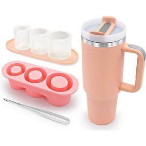 Ijsblokjesvorm siliconen cilinder ijsvorm met 40 oz beker met handvat - roze