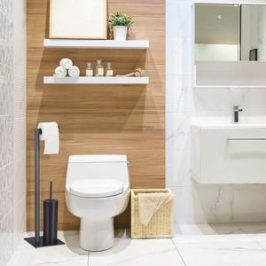 Vrijstaande toiletaccessoires set met toiletrolhouder en toiletborstel - Hygiënisch en modern design in zwart