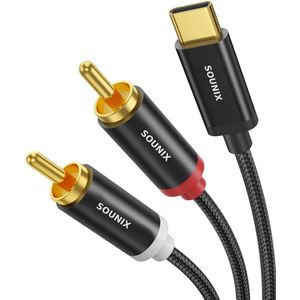 Sounix USB-C naar RCA Audio Kabel - DAC chip - Hi-Fi - USB-C Adapter - 24 bit/ 96Khz -DAC chip - 1.2 Meter - Zwart