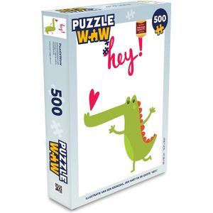 Puzzel Illustratie van een krokodil, een hart en de quote ""Hey!"" - Legpuzzel - Puzzel 500 stukjes