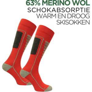 Norfolk - Skisokken - 63% Merino Wol Schokabsorptie Skisokken - Naadloos - Zacht, Warm en Droog - Rood - Maat 43-46 - Courchevel