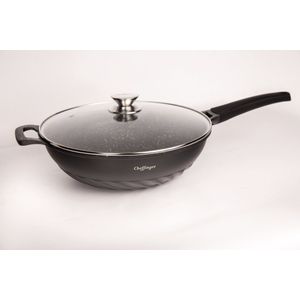 Wok 32 cm met steel - zwart - Voor Alle Warmtebronnen - Aziatisch Koken - Oriental Cooking