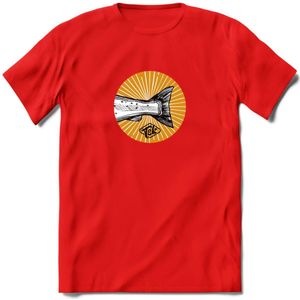 Fishing Tail - Vissen T-Shirt | Grappig Verjaardag Vis Hobby Cadeau Shirt | Dames - Heren - Unisex | Tshirt Hengelsport Kleding Kado - Rood - XL