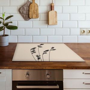 Inductiebeschermer geïllustreerde grassprietjes | 70 x 52 cm | Keukendecoratie | Bescherm mat | Inductie afdekplaat
