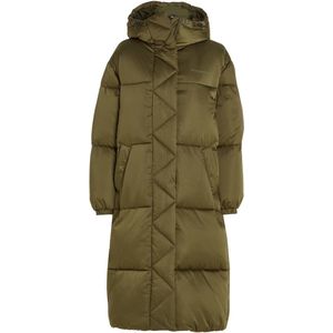 Tommy Jeans TJW LONG SATIN PUFFER Dames Winterjas, khaki Maat M