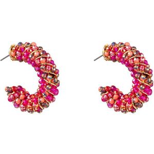 Go Dutch Label Oorknoppen twisted beads hoop Fuchsia