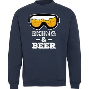 Sweater Skiing & Beer | Apres Ski Verkleedkleren | Ski Pully Heren | Foute Party Ski Trui | Navy | maat 4XL