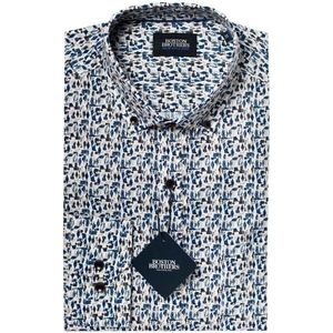 Boston Brothers heren blouse - overhemd 1007 - navy/bruin print - LM - maat XL