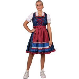 PartyXplosion - Boeren Tirol & Oktoberfest Kostuum - Dirndl Hannah Von Bierensteijn 3delig - Vrouw - Blauw, Rood - Maat 38-40 - Bierfeest - Verkleedkleding