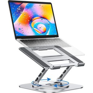Verstelbare laptopstandaard voor bureau - ergonomische laptopverhoger - 360° roterende basis - opvouwbare notebookcomputerhouder - MacBook Air Pro Dell XPS - 10-17"" laptops - zilver