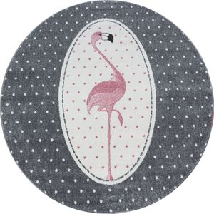 Flycarpets Flycarpets - Kids Kinderkamer Flamingo Roze Vloerkleed Rond - 160x160 cm