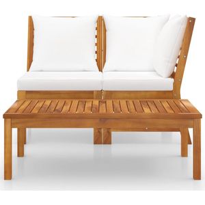 vidaXL Loungeset 3-delig Acaciahout crème Kussens Tuinmeublesets - Lounge Sets - Tuinset - Acacia Hout - Vintage Meubels - Outdoor Furniture - Loungebank - Bank