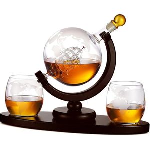 Whiskey globe set - Whiskey set - Wiskey set - Geëtste Whisky Globe Karaf met Glazen Set voor sterke drank bourbon wodka - Whisky Gift Sets voor Mannen - Home Bar Accessoires - Alcoholische Dranken.