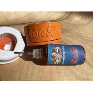 TasteDrops - set 1x Air up pod case houder oranje met logo + 1x TasteDrops navul aroma Perzik - te gebruiken voor het opbergen en navullen van je pods - 6 smaak hervullingen voor 30 liter water - geschikt voor Air up drinkfles pods -