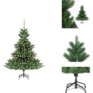 vidaXL Kunstkerstboom Nordmann 210 cm - Volledig symmetrische vorm - PE - LED verlichting - Inclusief standaard en decoratie - Decoratieve kerstboom