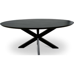 Combi Meubels - Eettafel - 220cm x 100cm - Mangohout - Verjongd - Ovaal - Zwart - Kruispoot