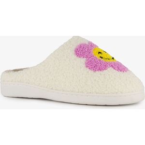 Thu!s dames sloffen met bloem en smiley beige - Maat 39/40 - Pantoffels