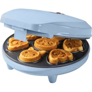 Bestron Wafelijzer voor Mini Cookies, Cakemaker voor mini cakes, met bakindicatielampje & antiaanbaklaag, koekjes in dierenvorm, 700 Watt, kleur: blauw
