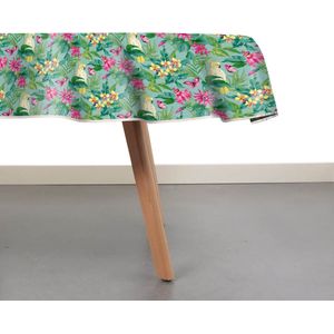 Raved Rond Tafelzeil - Jungle 160 cm ø - Roze - PVC - Afwasbaar