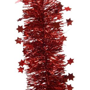 Decoris kerstslinger - sterren - rood - 270 x 10 cm - folie/tinsel - lametta kerstversiering