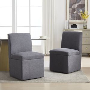 Pugsdrly Gepolsterte eetkamerstoelen, set van 2 Draaibare eetkamerstoelen Keukenstoelen Wieltjes en opbergruimte Moderne en comfortabele rolstoel Wit voor de woonkamer Stoel zonder armleuningen van stof (lichtgrijs linnen)