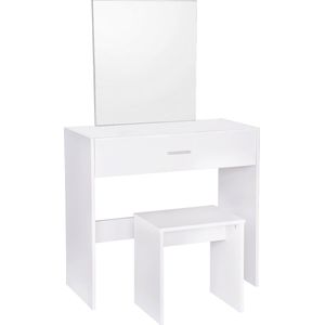 BukkitBow - Witte Kaptafel met Grote Make-Up Spiegel met grote Lade en Kruk (39X82X75CM)