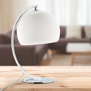 Relaxdays tafellamp modern - gebogen arm - woonkamerlamp - nachtlamp - E14 - zilver/wit