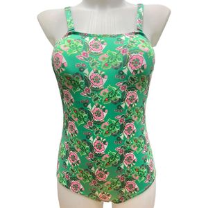 Badpak- Zwempak- Fashion zwemkleding- Bikini- Badmode 789- Groen met Bloemendetails- Maat 40