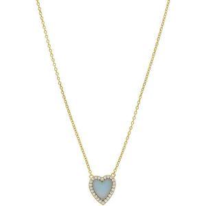 Lucardi Dames Zilveren goldplated ketting met een hartvormige Amazonite gemstone - Ketting - Staal - Goud - 45 cm
