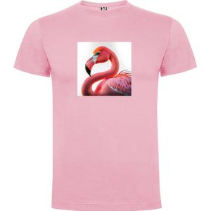 Zacht Roze T-Shirt met “ Kleurrijke Flamingo “ Print Full Color Maat M