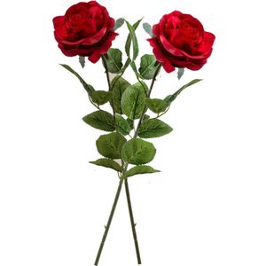 2x Rode rozen Marleen kunstbloemen 63 cm - Woondecoratie/accessoires - Kunstbloemen - Nepbloemen - Kunsttakken - Roos/rozen