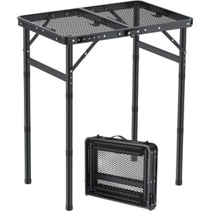 Campingtafel - Grilltafel - Inklaptafel - Draagbare - met Opbergnet - voor Buiten - Binnen - Achtertuin - Tuin - Barbecue - 3 In Hoogte Verstelbaar - Aluminium - 58 x 40 x 70 cm - Zwart