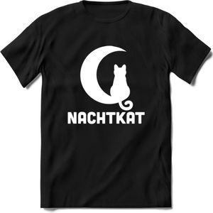 Nachtkat- Katten T-Shirt Kleding Cadeau | Dames - Heren - Unisex | Kat / Dieren shirt | Grappig Verjaardag kado | Tshirt Met Print | - Zwart - 3XL