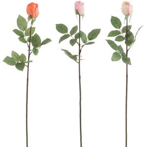 J-Line bloem Roos Dicht Fresh Touch - kunststof - oranje/roze - 3 stuks