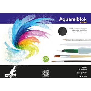 Kangaro aquarelpapier - 32x24cm - 300 grams - 16 vel - zwart - zuurvrij - K-5312