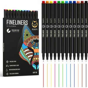 NAPI 12 Fineliners - Fineliner 0.4 mm - Fineliners Kleur - Bullet Journal Accessoires - 12 Kleuren - Bullet Journal Producten - Voor Volwassenen en Kinderen