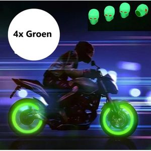 Ventieldoppen Glow In Dark I Ventieldop Auto I Doodshoofd I Ook Voor Motor, Fiets Scooter I Set van 4 I Groen