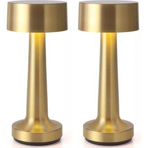 Tafellamp Oplaadbaar – Nachtlamp Slaapkamer – Bureaulamp - Draadloos en dimbaar - 21 cm – Goud - 2 Stuks