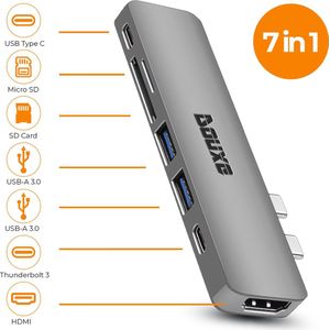 USB C Hub 7 in 1 – USB C Adapter – naar USB C, Micro SD, SD Card, USB A, Thunderbolt 3 en 4K HDMI – voor Macbook Air & Pro – Space Grey – Douxe H7