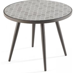 Oviala - Ronde zwarte stalen tuin salontafel met keramisch tafelblad