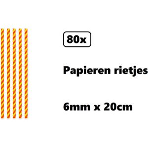 80x Papieren rietjes landen rood/geel - 100% biologisch afbreekbaar - Spanje - Thema party feest festival uitdeel rietje drinken