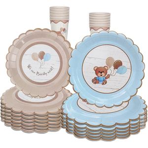 60-delige set We Can Bearly Wait met bordjes en bekertjes - babyshower - genderreveal - beer - baby - geboorte - baby