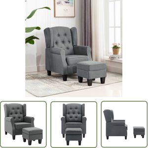 The Living Store Fauteuil met voetenbankje stof lichtgrijs - Loungestool - Fauteuill - Relaxfauteuil - Modern Design - Grijs Meubilair