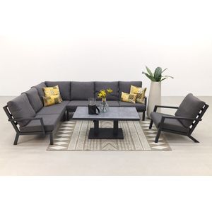 Rockford/Atlanta aluminium loungeset antraciet 6-delig - Verstelbare tafel