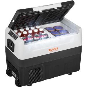 Koelbox 45 L 12/24 V Elektrische Vriesbox op wielen 2 in 1 Dubbele Zone Auto Koelcompressor om Warm en Koel te Houden 60 W Draagbaar Handvat Boot Vrachtwagen Mobiel Grijs