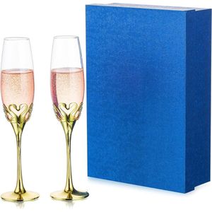 Champagneglazen Goud: Set van 2 Kristallen Champagneglazen met Strass Gepersonaliseerd met Geschenkdoos voor Bruid Bruidegom Koppels Verloving Jubileumfeest Huisopwarmingsgeschenken