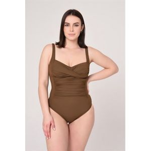 Badpak- Voorgevormd Zwempak- Badpak met plooien en modellerend effect- Dames Badmode Swimsuit 201- Legergroen- Maat 48