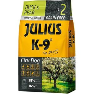 Julius K9 - Graanvrij en hypoallergeen hondenvoer - hondenbrokken op eend,kip & aardappel basis – voor pups en jonge honden - 10kg
