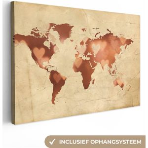 Canvas Wereldkaart - 180x120 - Wanddecoratie Wereldkaart - Marmer - Hart